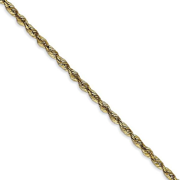 2.5mm 10k Yellow Gold Lightweight D/C Rope Chain Necklace 24 Inch